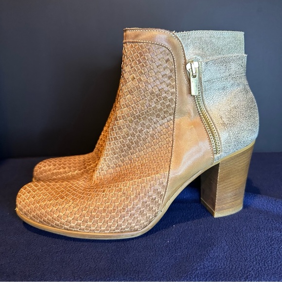 Sundance Woven Tan Leather Ankle Booties